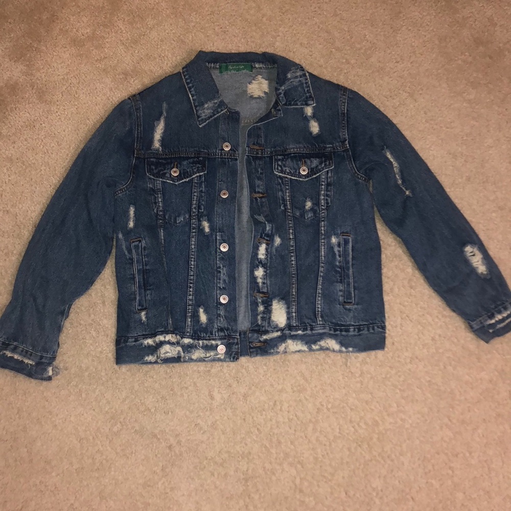 Oversized distressed denim jacket
